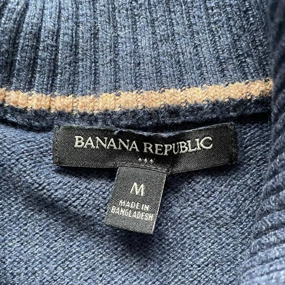 Banana Republic Mens Pullover M Fisherman Navy Office Preppy Business Layers